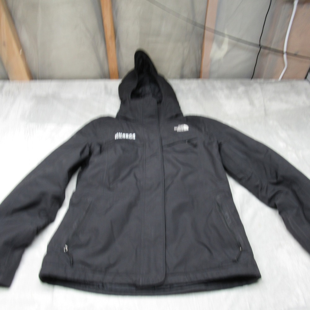 North Face Jacket Women Medium Black Insulated Hooded Lined Waterproof Wind LOGO